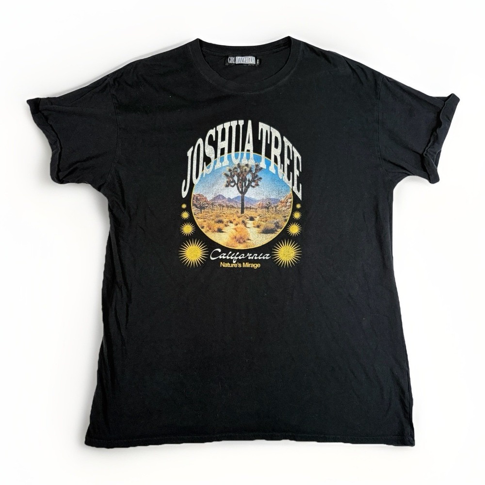 Girl Dangerous Joshua Tree Graphic Tee Vintage Black Distressed Sz S/M Oversized